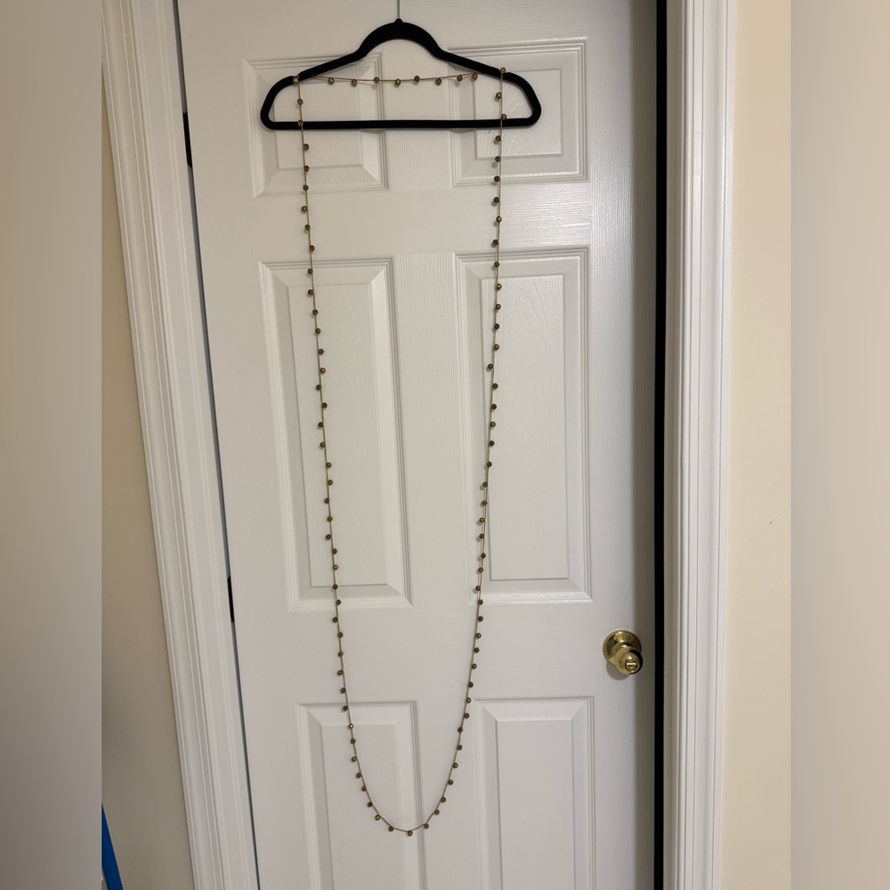 Vintage 1980s Rose Bud Station Necklace, Long Gold Tone Layering Necklace